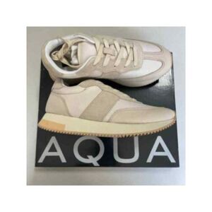 AQUA Womens Beige 1" Platform Train Wedge Leather Athletic Training Shoes 6 M